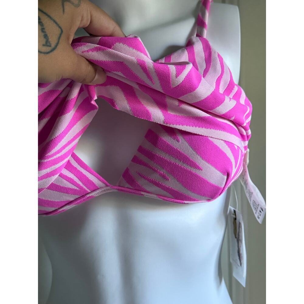 Jessica Simpson Pink Zebra Slouchy Drapey Bikini Swim Top Resortwear Small NWT - Picture 7 of 7